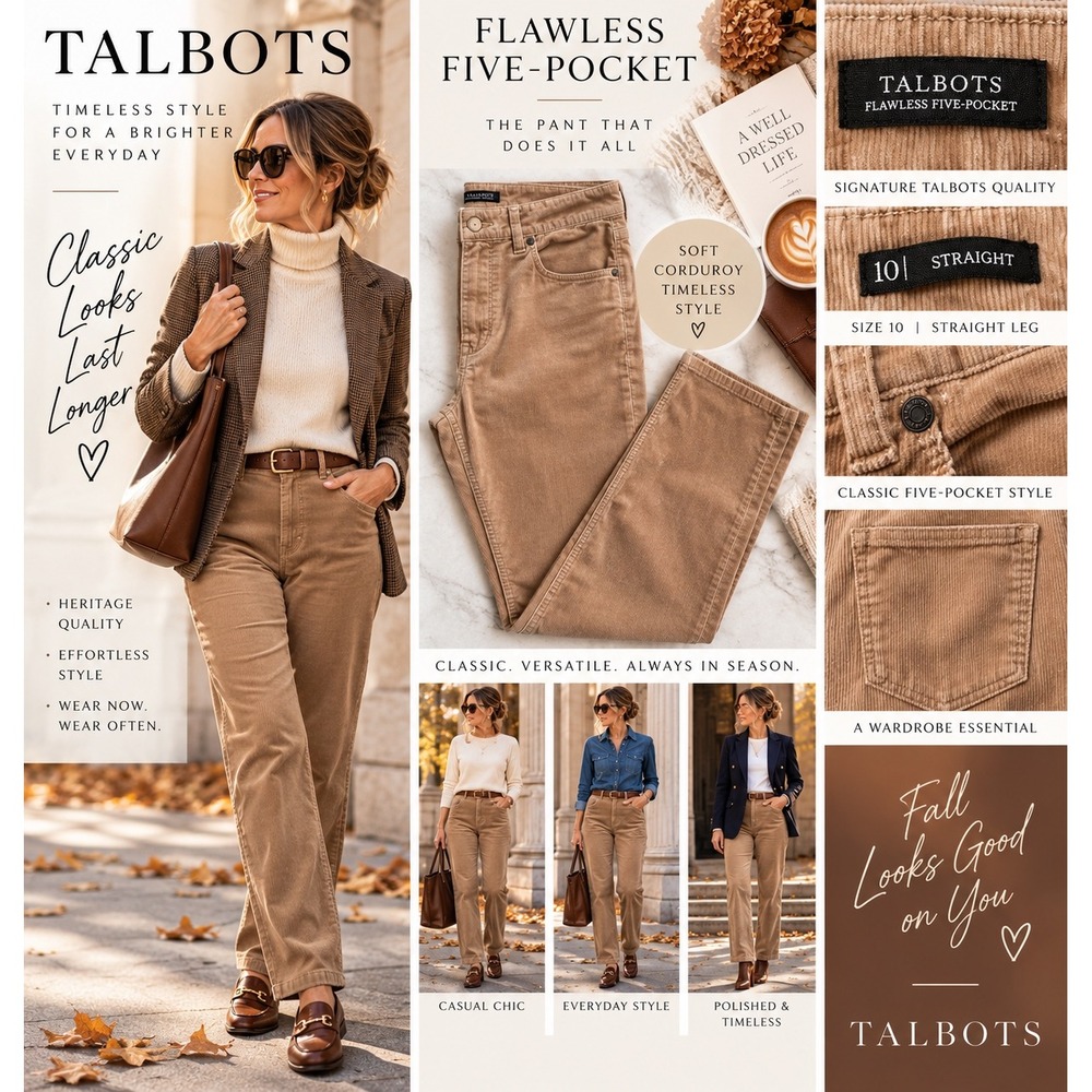 Talbots Flawless Five Pocket Corduroy Pants Womens 10 Straight Leg Camel Tan